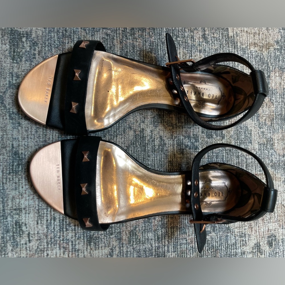 Ted Baker black sandals with rose gold details